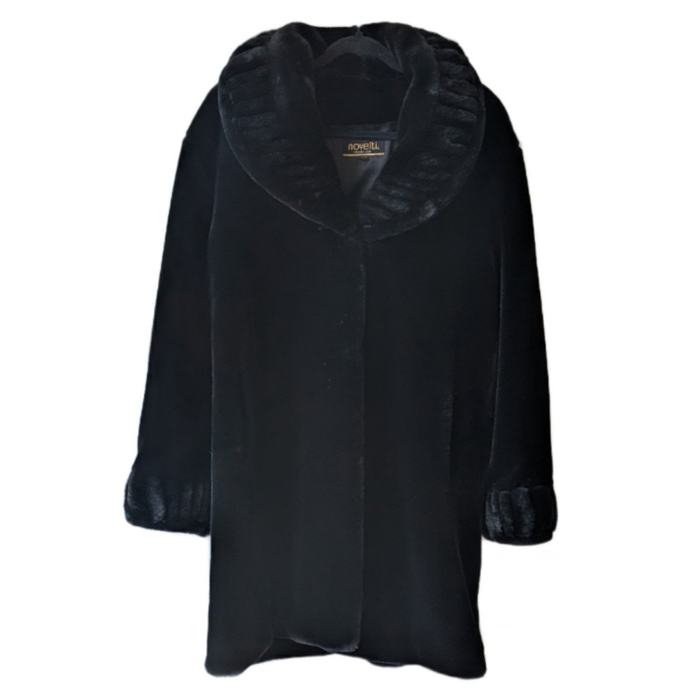 Vintage Black Faux Fur Coat Novelti Mob Wife Size 11 13